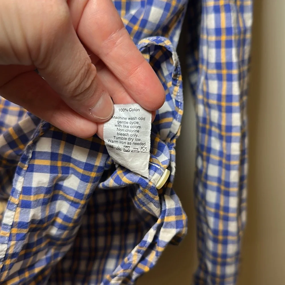 Tailored by J. Crew Men’s Blue/Yellow Plaid Long Sleeve Button Shirt Size L